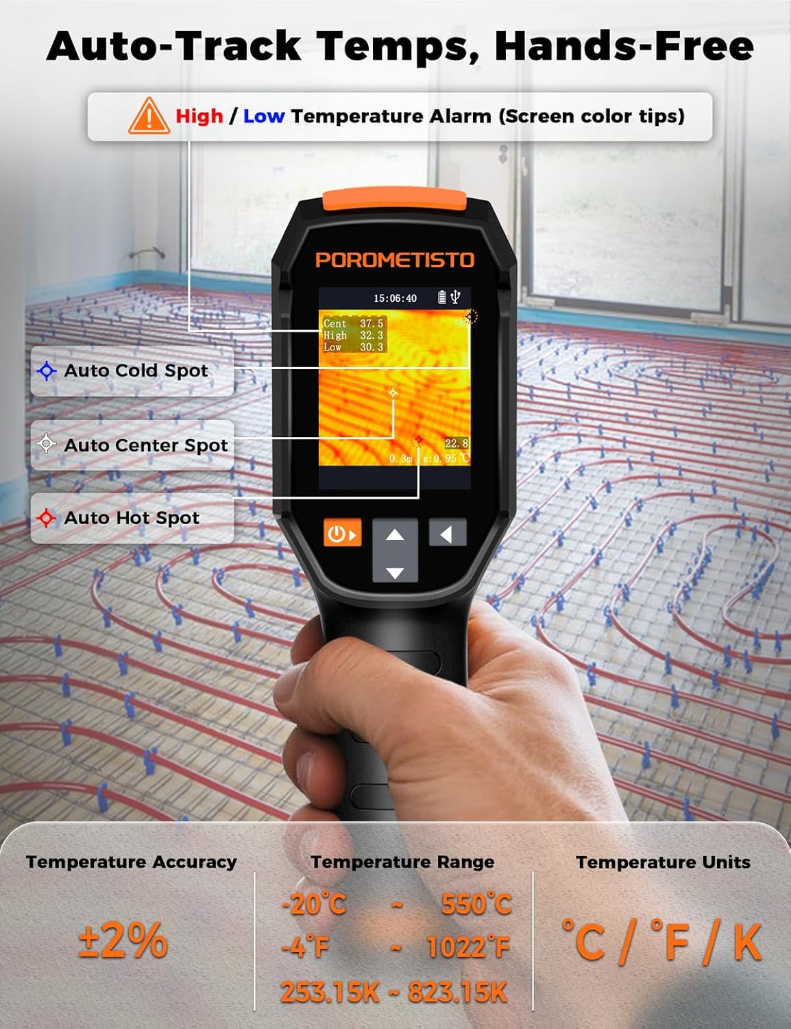 3 IN 1 Thermal Camera -20-550°C/-4~1022°F, 25 Hz Thermische Camera 15 kleurenpaletten, 240 x 240 resolutie Handheld Warmtebeeldcamera, Infrared Camera, Infrarood Camera