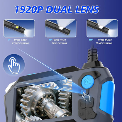 Endoscoop-inspectiecamera, bidirectionele 720° rotatie-endoscoop met 8+1 verlichting, 1920P HD Dual Lens Snake Borescope, IP68 flexibele inspectiecamera, 4,5 inch IPS-scherm, gadgets voor