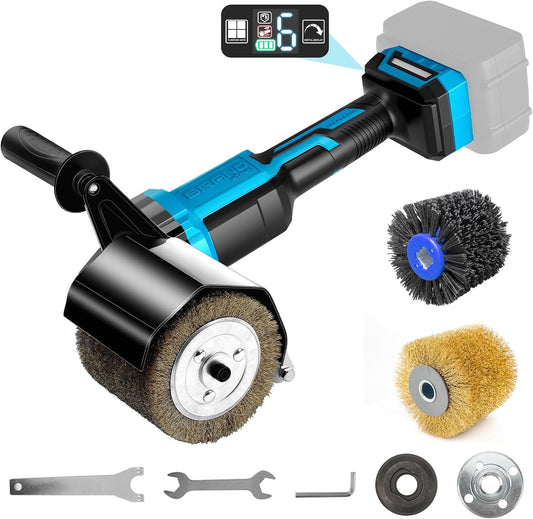 Accu-borstelslijper, compatibel met Makita 18 V, 8000 tpm, borstelloos, 800 W, verbeterde satijnmachine voor buitenrenovaties, 2 waaierborstels en accessoires (zonder accu)