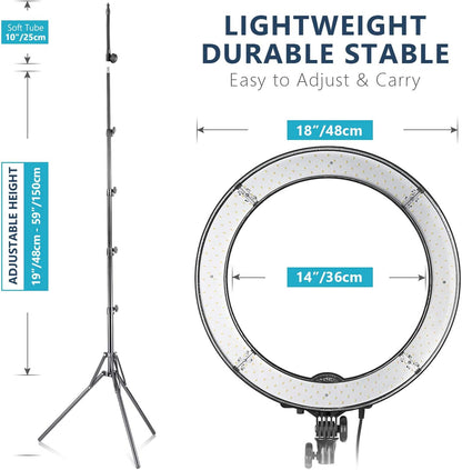 Neewer Camera foto video ringlicht kit: 18 inch / 48 centimeter buiten 52W 5500K dimbaar LED ringlicht licht stand Bluetooth ontvanger voor smartphone YouTube zelfportret opnames
