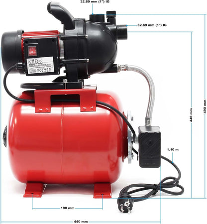Tuinpomp – Waterpomp – Centrifugaalpomp – Dompelpomp – Regenwaterpomp – 1000 Watt – 3500 Liter per Uur – Met Drukschakelaar en Manometer
