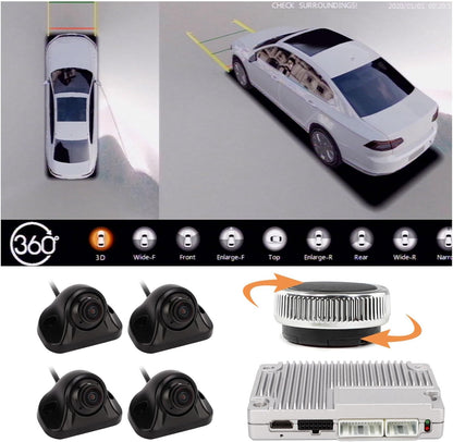 360 Graden Bird View-Surroundsysteem – 360° Parkeercamera – Panoramacamerasysteem – Achteruitrijcamerasysteem – Rondomzicht Camerasysteem – 4 Waterdichte Camera's – 2D/3D Bird View