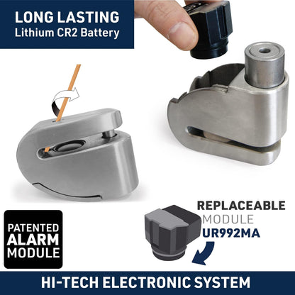 Urban UR14S Anti-diefstal Hangslot Motorfiets Remschijfslot, 120 dB alarm, 14 mm