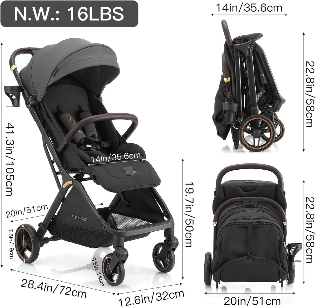 Gromast Wandelwagen van de baby A4 - Donkergrijs