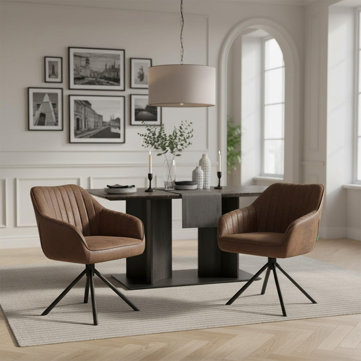 DUBI Möbel Dining Room Chairs Set of 2, 360° Swivel with Pocket Spring, High Seat Comfort, Load Capacity up to 150 kg, Suede Look Brown, Robust Metal Cross Frame, Modern Design, Mika-Maya - QUORE