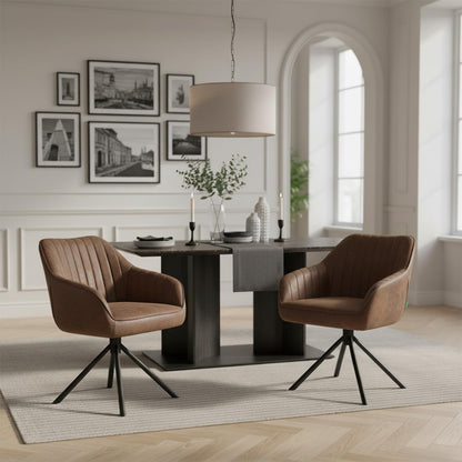 DUBI Möbel Dining Room Chairs Set of 2, 360° Swivel with Pocket Spring, High Seat Comfort, Load Capacity up to 150 kg, Suede Look Brown, Robust Metal Cross Frame, Modern Design, Mika-Maya - QUORE