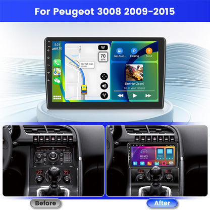 Inefala 2+64G Radio voor Peugeot 3008 2009-2015 Android met Wireless CarPlay Android Auto, 9 Inch Autoradio Bluetooth WIFI 26UI GPS FM EQ SWC AHD Achteruitkijkcamera