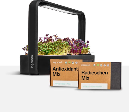 Smart Garden Starter Set - Indoor Garden met LED voor microgreens - incl. 12 biologische zaadpads - schaal van keramiek vulkanzwart - Scandinavisch design - klaar voor oogsten in slechts 7
