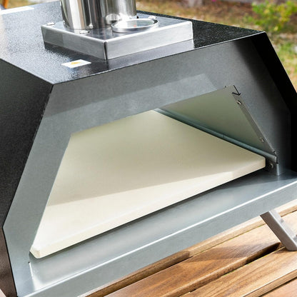 InnovaGoods - Pellet Pizza Oven met Accessoires, Roestvrij Staal Ontwerp, Draagbaar voor Buitengebruik, Inclusief Thermometer en Schoorsteen, Keramische Steen, Opvouwbare Poten, Waterdichte Hoes