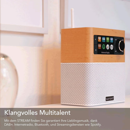 sonoro Stream internetradio met Bluetooth (FM, WLAN, Spotify, Deezer, spatwaterdicht) esdoorn/wit