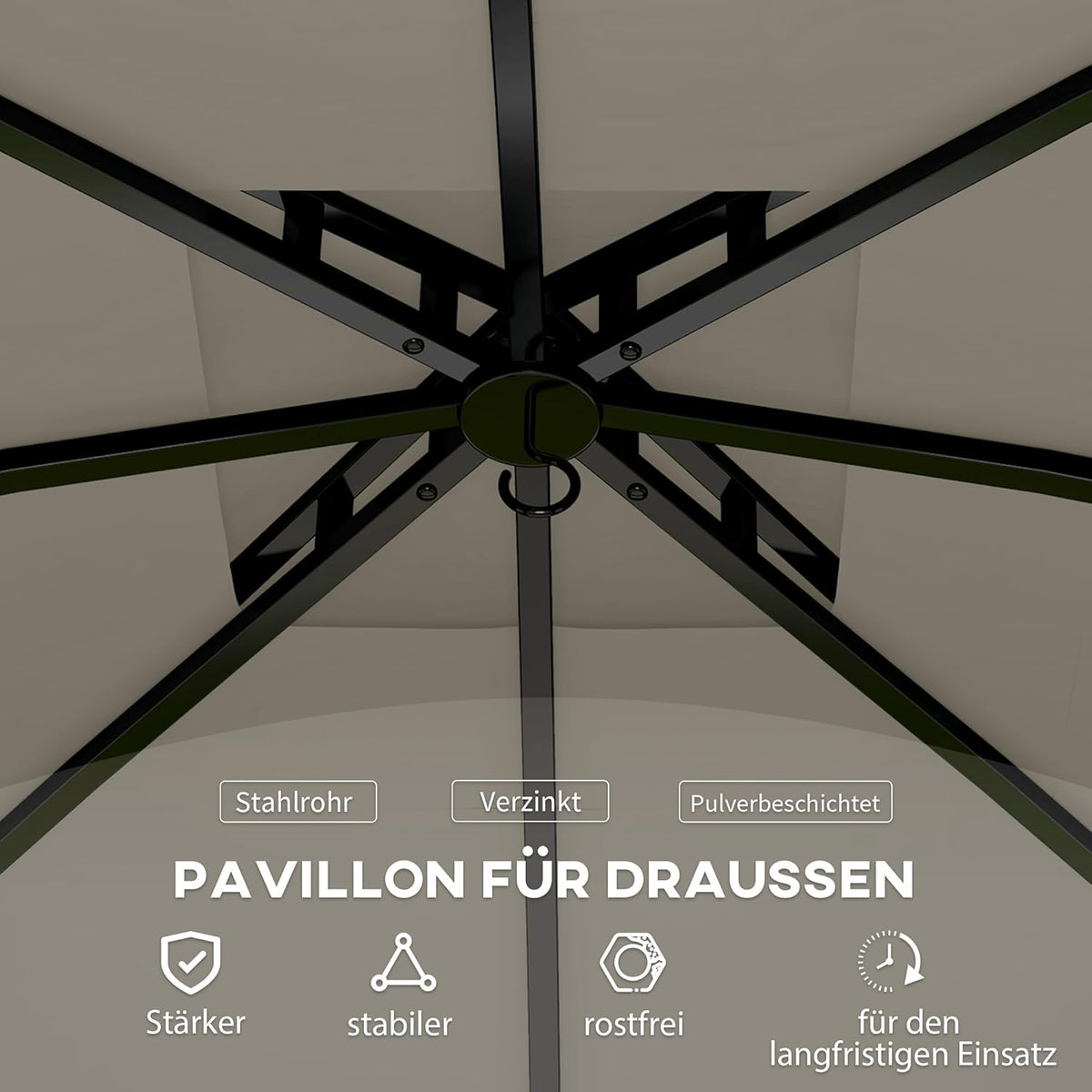 Tuinpaviljoen – Tuinhaard – Terrasoverkapping – Partytent – Tuinkamer – Lichtgrijs – UV-bescherming UV20+ – Gegalvaniseerd Metalen Frame 3,35x3,35m