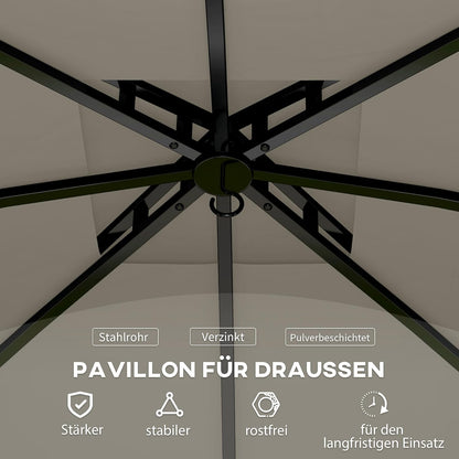 Tuinpaviljoen – Tuinhaard – Terrasoverkapping – Partytent – Tuinkamer – Lichtgrijs – UV-bescherming UV20+ – Gegalvaniseerd Metalen Frame 3,35x3,35m