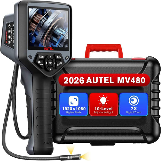 Autel MaxiVideo MV480 Inspectiecamera, Nieuwe 2024 HD 1080P Industriële Endoscoop Videoscoop, Videoscoop met Audio Commentaar, Dubbele Camera's, 360° Rotatie, 7X Zoom, Verbeterde Versie