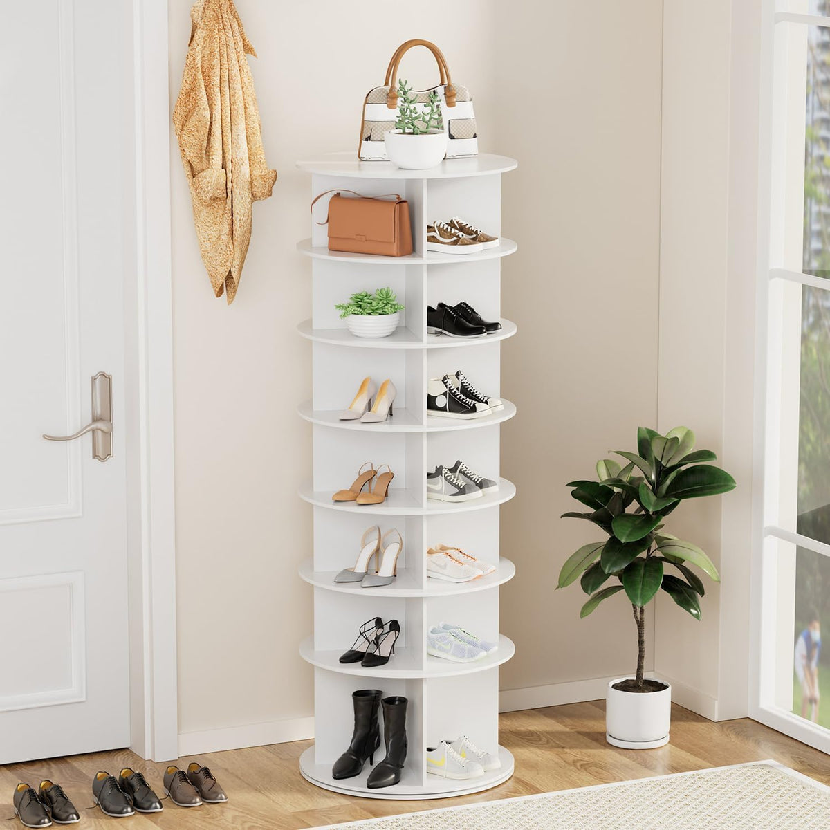 Schoenenrek – Schoenenkast – Schoenenopberger – Schoenenrek Draaibaar – Schoenen Carousel – 7 Laags – 360° Draaibaar – Ruimtebesparend PVC