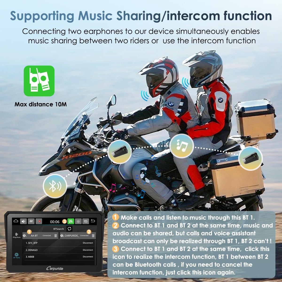 Draadloze CarPlay BMW Motorfiets Display – Moto Carplay Systeem – Navigatie Scherm – Touchscreen Module – Android Auto Interface – 7 Inch Waterdicht Touchscreen – Dual Bluetooth Met Intercomfunctie