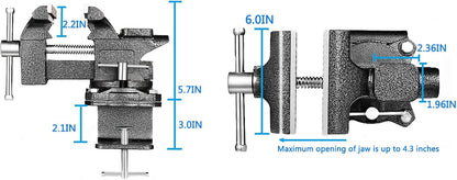 MYTEC 2-in-1 bankschroef Heavy Duty voor werkbank, verbeterde multifunctionele tafelbankschroef, universeel draaibaar, 270° werkklembevestiging, 15 cm, zwart