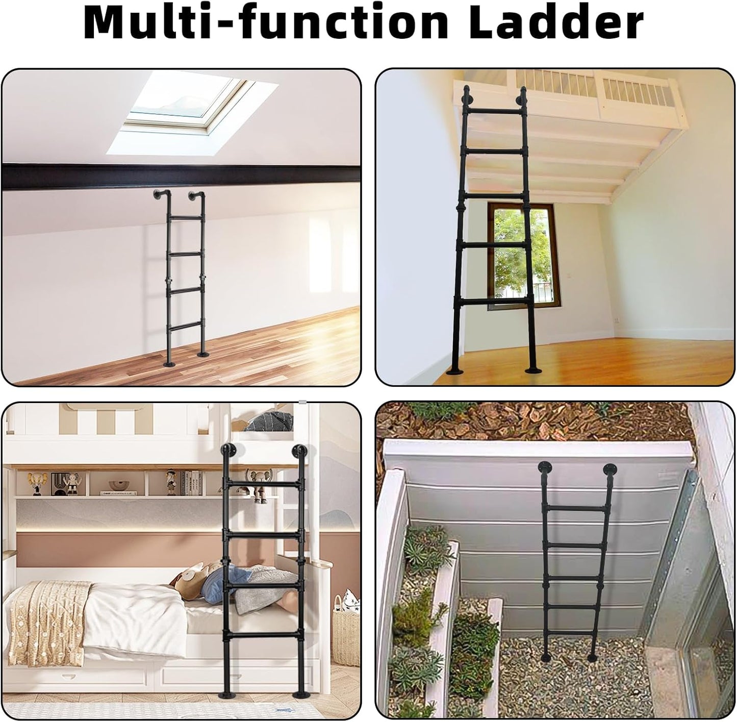 Stapelbedladder met 7 treden, van muur tot vloer, robuuste uitgangsladder voor kelderraam, klimladder voor zolder, slaapzaal, terras, maximale belasting 150 kg/215 cm