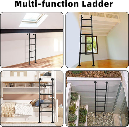 Stapelbedladder met 7 treden, van muur tot vloer, robuuste uitgangsladder voor kelderraam, klimladder voor zolder, slaapzaal, terras, maximale belasting 150 kg/215 cm