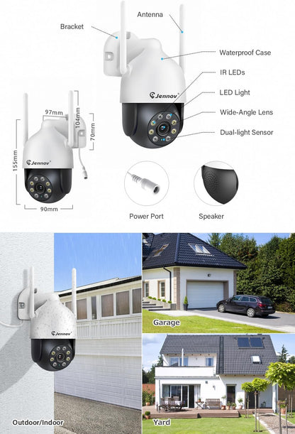 Jennov 5MP PTZ Beveiligingscameraset met 10" Monitor, 10CH 5MP NVR, 4 x PTZ Beveiligingscamera's met Kleuren-nachtzicht, 24/7-opname, Automatisch Volgen, Persoonsdetectie, Tweeweg-audio, 1TB HDD