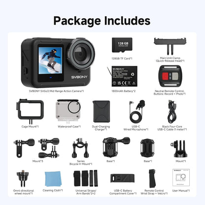 Actioncamera 4K – Actiecamera – Sportcamera – Outdoor Camera – Waterdichte Camera – Dual IPS Schermen – 30M Waterdicht Met Afstandsbediening