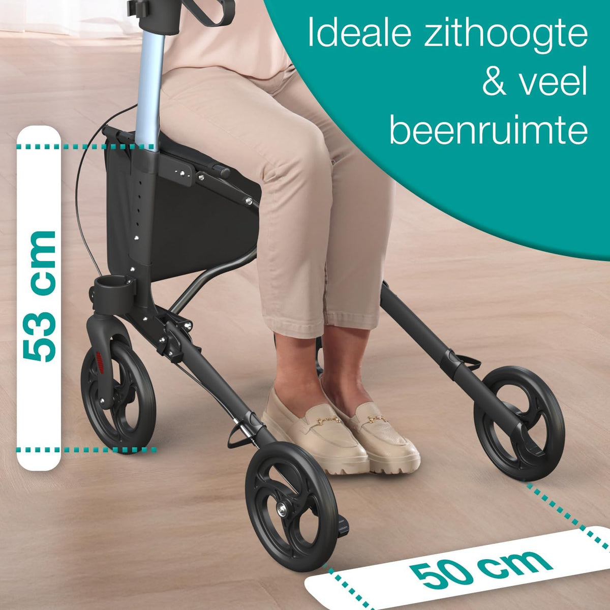 ELONEO Lichtgewicht Rollator met Zitje - Opvouwbare Aluminium Rollator voor Senioren, 8 Verstelbare Hoogtes, 3-voudig Opvouwbaar Loophulpmiddel met Tas & Parapluhouder, Past in Auto (Zwart)