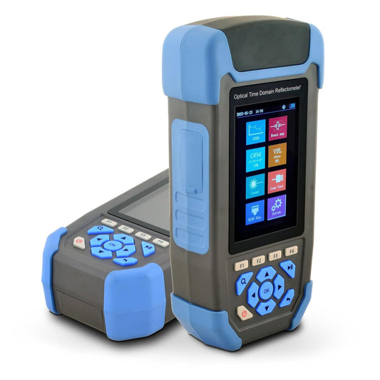 1310/1550nm 24/22dB draagbaar 4-in-1 OTDR +VFL+OPM+OLS 3,5 inch scherm, 60 km LWL-tester / optische tijdbereik-reflectometer/glasvezeltester met SC/UPC+FC/UPC+LC/UPC&APC adapter (OTDR42F-T1)
