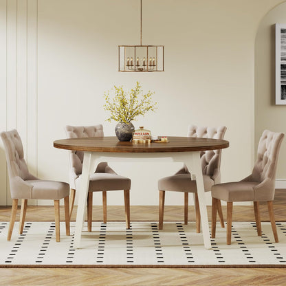 Tribesigns 120 cm ronde eettafel voor 4-6 personen, keukentafel met massief houten poten voor woonkamer, keuken, eetkamer, wit en rustiek bruin