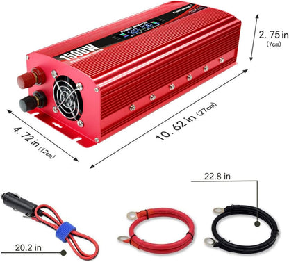1500 W, 12 V naar 220 V/230 V, gemodificeerde sinusgolf, omvormer, gelijkstroom-omvormer, spanningsomvormer voor auto, vrachtwagen, met poort