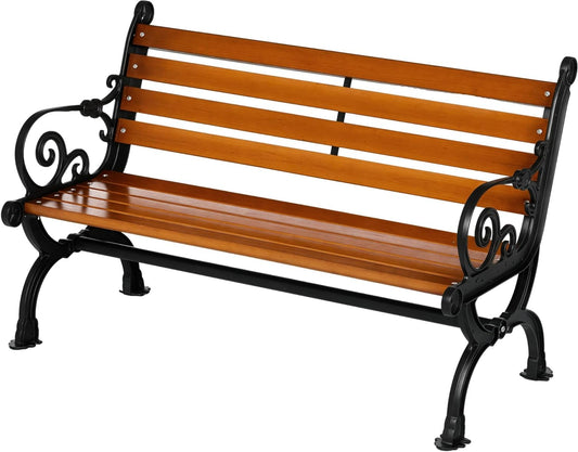 Outsunny Garden Bench Park Bench Double Sofa Balcony Bench with Armrests Garden Balcony Weatherproof Wood 120 x 64 x 79 cm Teak - QUORE