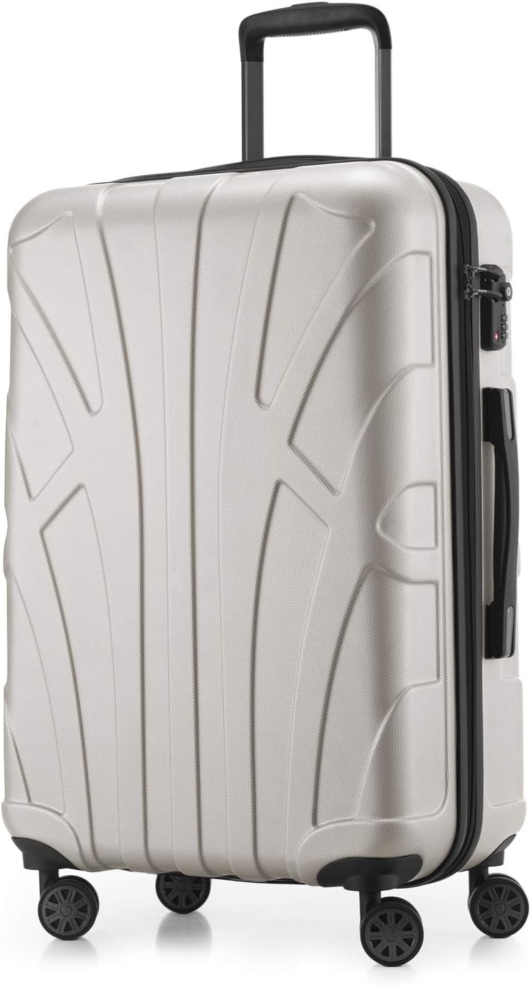 Suitline Middelgrote koffer 66 x 44 x 27 cm ABS harde schaal uitbreidbaar (58-68 L) met TSA slot 4 dubbele wielen telescopische handgreep reiskoffer, Wit