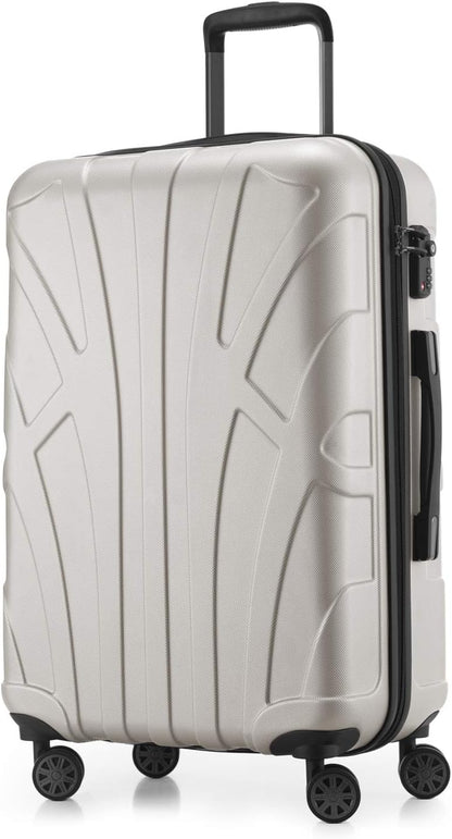 Suitline Middelgrote koffer 66 x 44 x 27 cm ABS harde schaal uitbreidbaar (58-68 L) met TSA slot 4 dubbele wielen telescopische handgreep reiskoffer, Wit