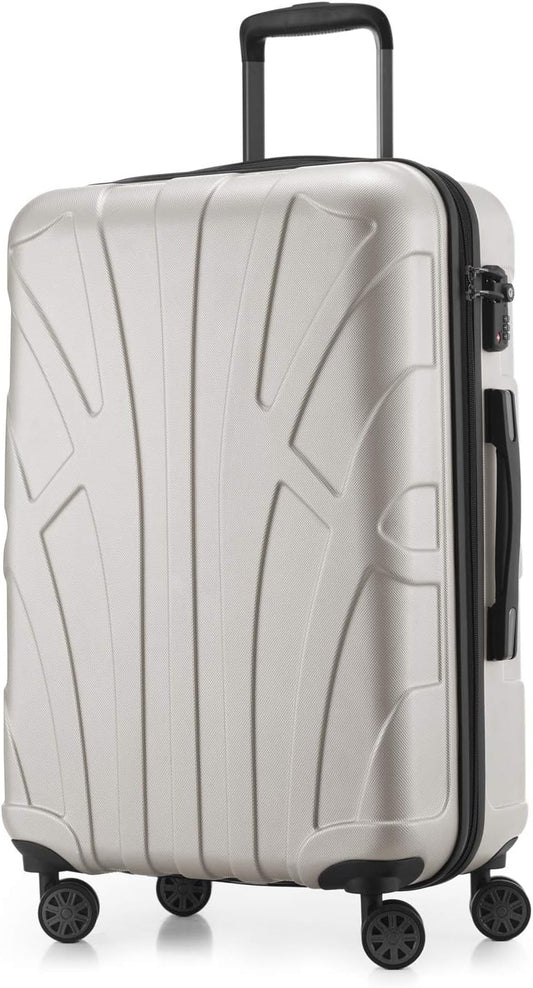 Suitline Middelgrote koffer 66 x 44 x 27 cm ABS harde schaal uitbreidbaar (58-68 L) met TSA slot 4 dubbele wielen telescopische handgreep reiskoffer, Wit