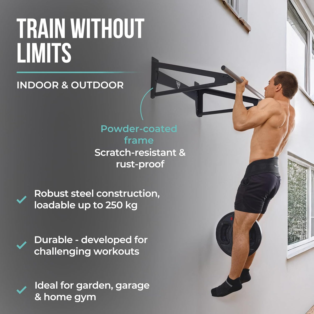 PULLUP & DIP - Muscle Up Pull-Up Bar for Wall – Outdoor & Indoor | Calisthenics | Stainless Steel Weatherproof Pull-Up Bar for Front Lever, Back Lever & Home Gym - QUORE