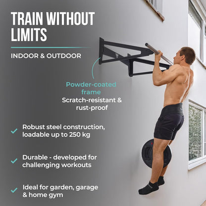PULLUP & DIP - Muscle Up Pull-Up Bar for Wall – Outdoor & Indoor | Calisthenics | Stainless Steel Weatherproof Pull-Up Bar for Front Lever, Back Lever & Home Gym - QUORE
