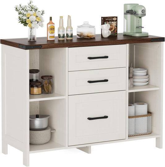 Dossierkast, met 3 laden en 4 open vakken, opbergkast, archiefkast voor kantoor en thuis, multifunctionele kast met verstelbare vakken, 88 x 35 x 66 cm, wit