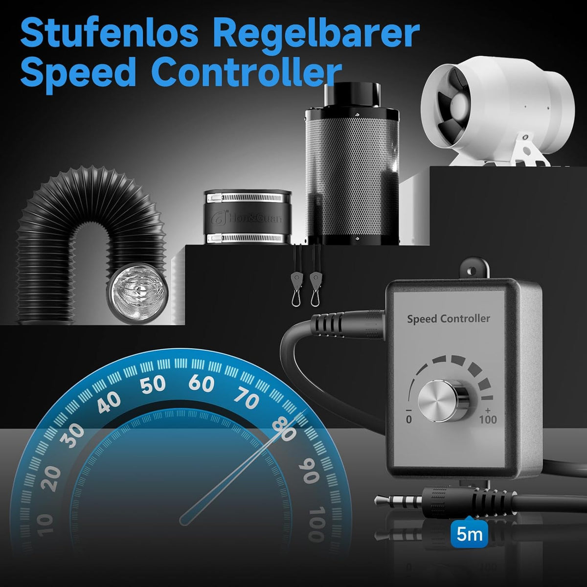 Afvoerluchtset – Ventilatieset – Buisventilator – Koolstoffilterset – Afzuigset – 100 mm Met Toerentalregelaar – EC-Motor – Tot 360 m³/u
