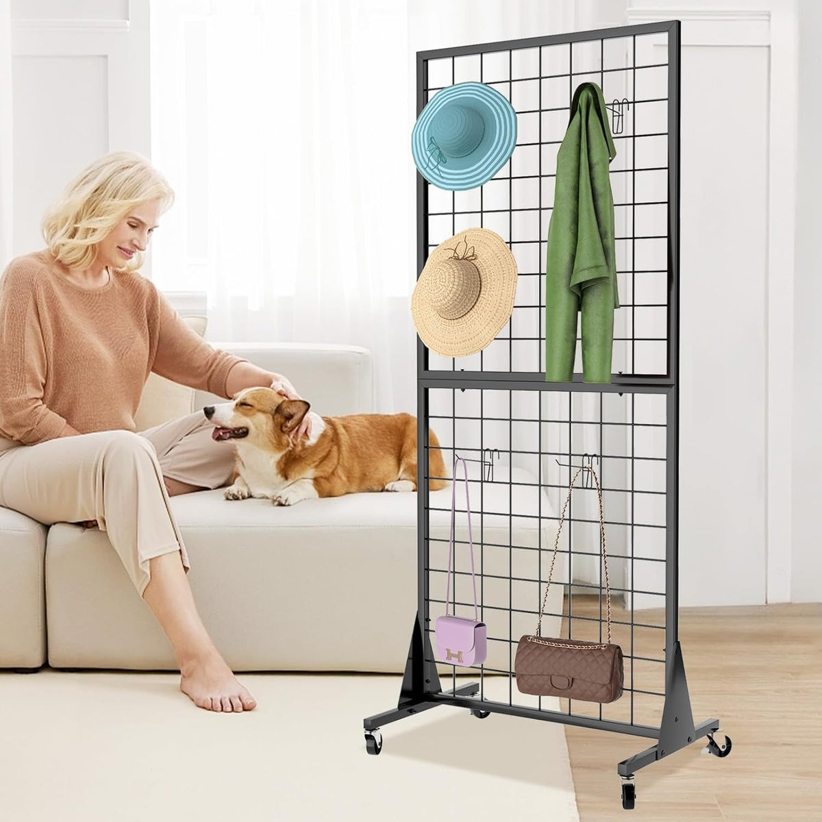 2-Pack Gridwall Panel Display Stands 2'x5.5' Ft, Heavy-Duty Vloerstaande Retail Display Rack met Driehoek-Base (2-Pack)