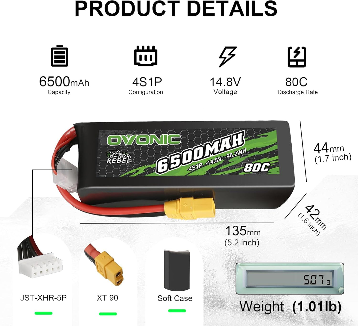 OVONIC 4S Lipo-accu 6500mAh 80C 14.8V met XT90 stekker voor RC Auto RC Truggy Buggy RC Hobby (2 stuks)