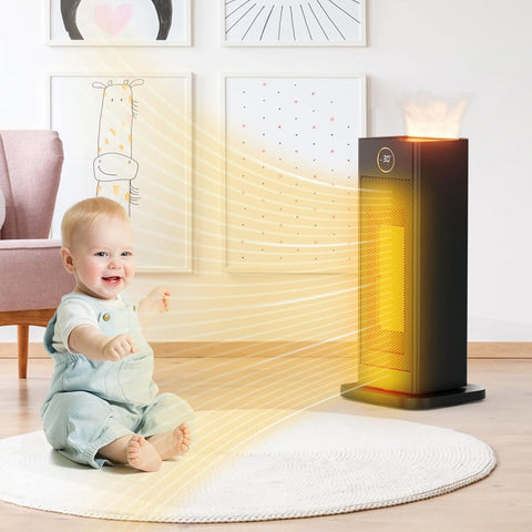 Elektrische Kachel - Keramische Ventilatorkachel - Kleine Elektrische Verwarming - 2000W - met Bevochtigingsfunctie - Sfeerlicht - Verwarmt Snel - Stil - 12 uur Timer - 3 Modi - Kantelbeveiliging - Afstandsbediening - voor Kamers - Thuis - Garage - Zwart