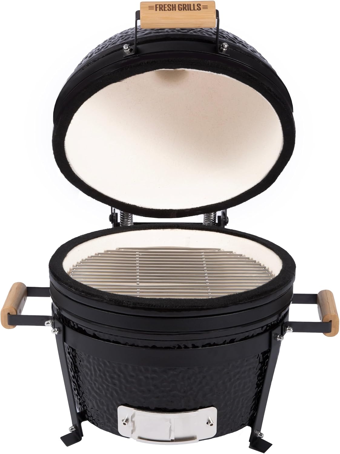 Fresh Grills Kamado BBQ 16 Inch Black Ceramic Mini Oven Barbecue Grill Egg Charcoal Smoker Grate Baking Portable Built-in Thermometer Top and Bottom Air Flow System Outdoor Cooking Camping - QUORE