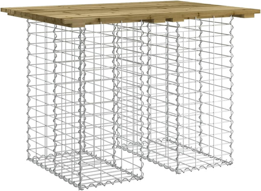 Tuin Tafel – Balkontafel – Bijzettafel – Terrastafel – Buiten Tafel – Massief Geïmpregneerd Grenenhout – Verzinkt Stalen Gabion Frame