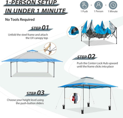 EAGLE PEAK 13x13 Rechte been pop-up luifel tent instant outdoor luifel eenvoudige enkele persoon set-up opvouwbare schuilplaats w/automatische uitschuifbare dakrand 169 vierkante voet schaduw