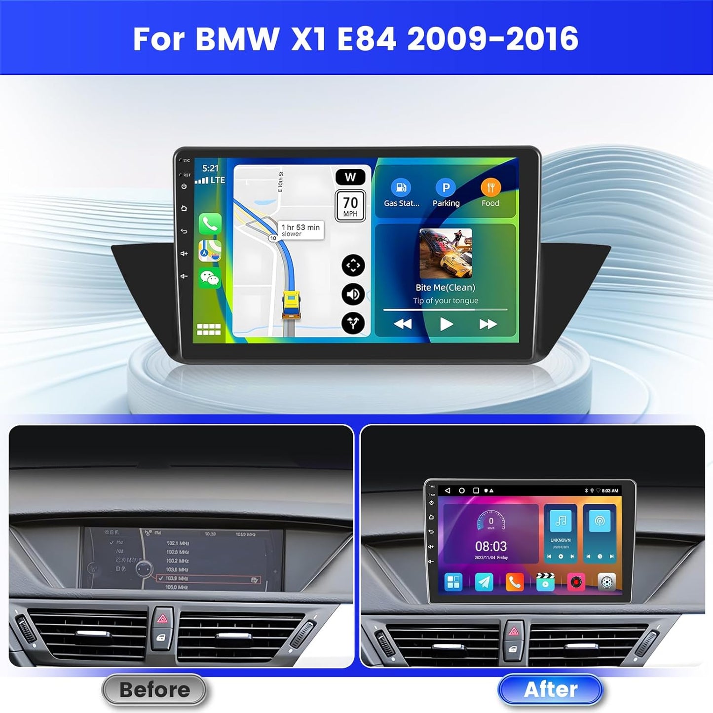 Autoscherm – Autoradio – Carplay Radio – Multimediascherm – Navigatiesysteem – Android 13 – 10 Inch, 2+64GB, Draadloze CarPlay/Android Auto