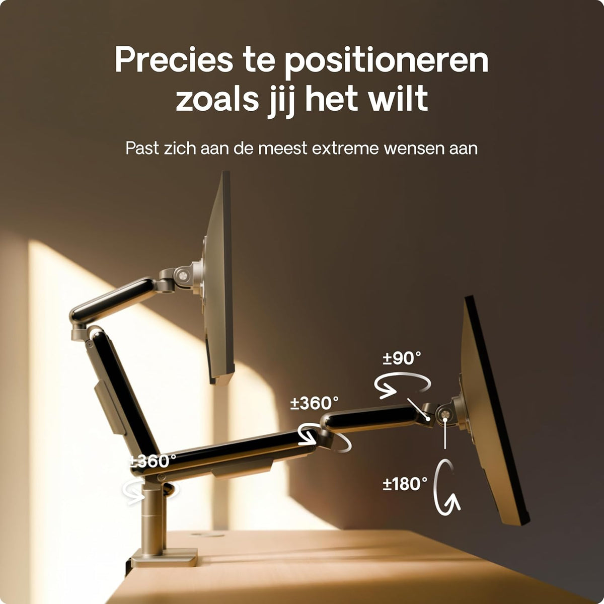 Desktronic Dual Monitor Bracket, Up to 34" & 8kg, 360° Rotation, Height Adjustable, Sturdy, Easy Installation, For Large Screens, Ergonomic Design, Compatible with All VESA 75/100, Black - QUORE