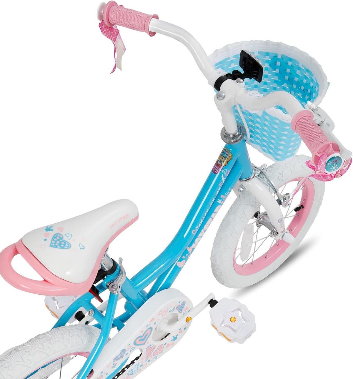 JOYSTAR 18 inch kinderfiets voor meisjes van 6 tot 9 jaar, 18 inch meisjesfiets met steunwielen en mand, blauw