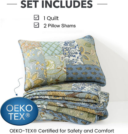 NEWLAKE Bedsprei Quilt Set met Echt gestikt Borduurwerk, Boheemse Bloemen Patroon, King Size