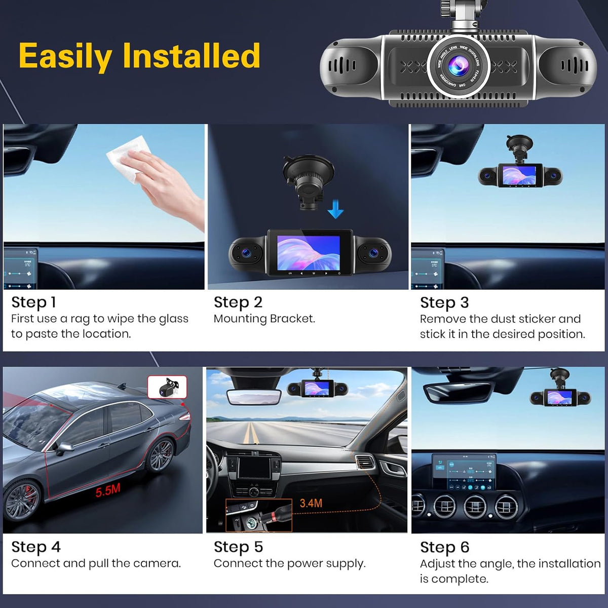 Dashcam – Autocamera – Rijcamera – Auto DVR – Autorecorder – 1080P 4-Kanaals 360° Groothoek – WiFi & App-Bediening Met 64 GB SD-Kaart