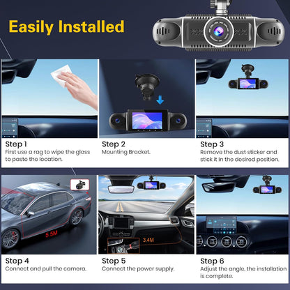 Dashcam – Autocamera – Rijcamera – Auto DVR – Autorecorder – 1080P 4-Kanaals 360° Groothoek – WiFi & App-Bediening Met 64 GB SD-Kaart