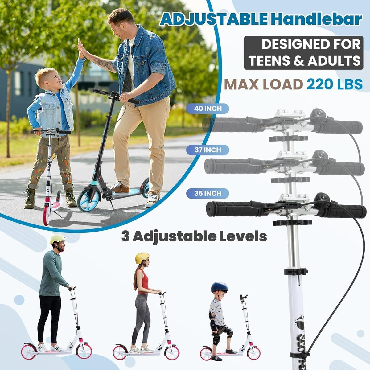 Kids Scooter leeftijd 8-12 jaar en ouder, snel opvouwbare handrem volwassen scooter, kick scooters w/draagriem en in hoogte verstelbaar, 200 mm grote wielen voor volwassenen en tieners 11-15 jaar