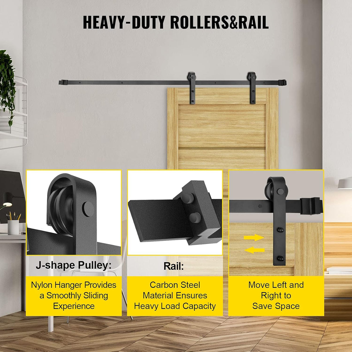 VEVOR Schuifdeursysteem, 335 cm, schuifdeurbeslag, koolstofstaal, looprails, set, 150 kg draagvermogen, deurgeleiding, geschikt voor deurbreedte van 167 cm, beslag voor dubbele deuren